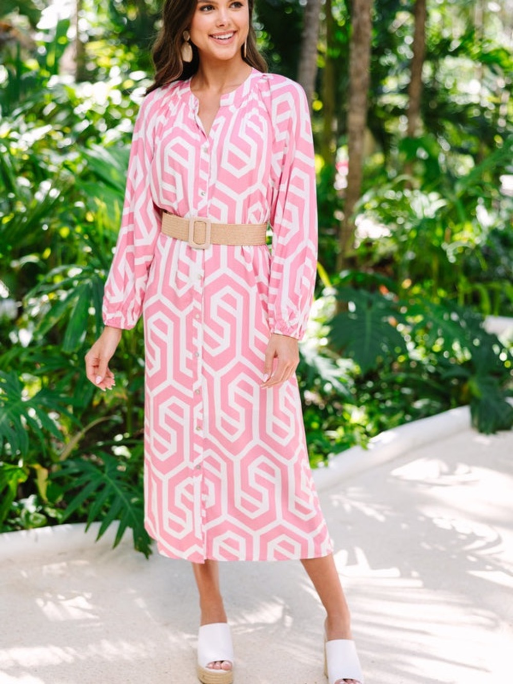 SSYS You've Got The Idea Pink Geometric Midi Dress  Medium 100% Cotton - Picture 2 of 9